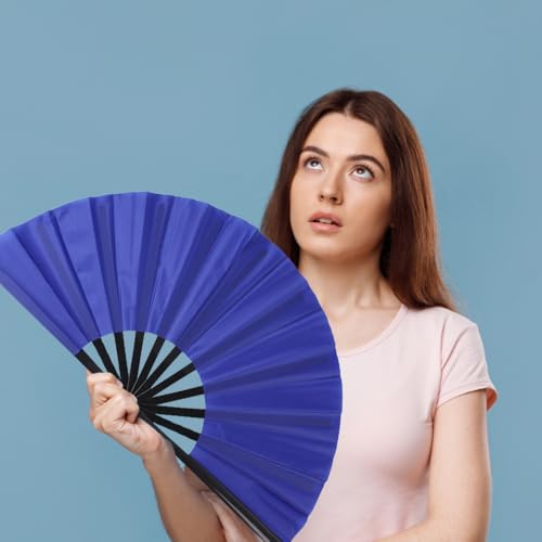 2 Pack Large Folding Hand Fan for Line Dance (Black&Blue)