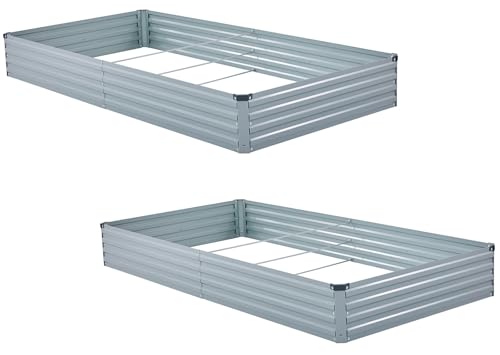 2 Pack 8x4x1FT Galvanized Raised Garden Beds Kit Outdoor Metal Gardening Planter Box for Vegetable Elevated Flower Herbs (Gray(2 Pack) / 8x4x1FT)