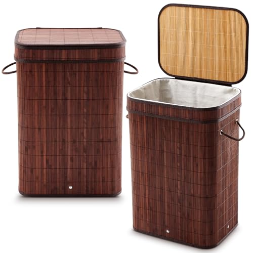 2 Pack 21 Gallon Bamboo Slim Trash Can with Lid Foldable (23.6×15.8×11.8inches / Brown)