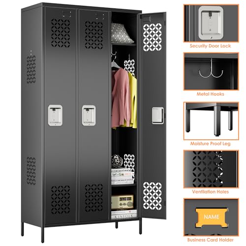 3 Door Metal Employee Lockers (Black / N-6 Doors)