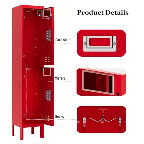 Metal Lockers (Red / 2 Door-(66.15" H x 11.8" W x 11.8" D))