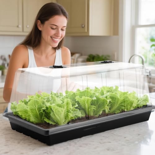 1020 Seed Starting Trays with Tall 7.3" Humidity Dome (10p 1020Trays+7.3''Domes)