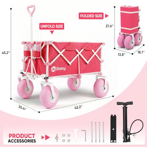 Heavy Duty Beach Wagon with 9" Big Sand (Pink)