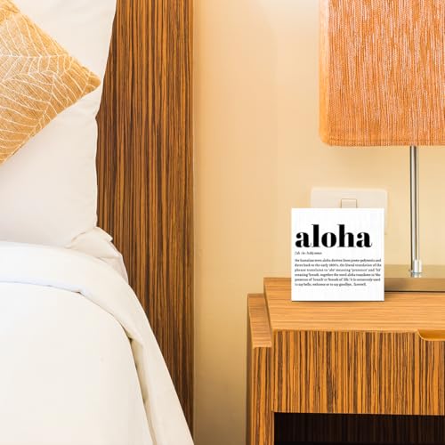 Aloha Definition Hawaii Rustic Home Office Decor Wooden Box Sign (White 1235 / Wooden box（5.1 x 5.1 inches）)