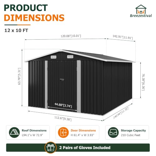 10x12FT Outdoor Storage Shed with Floor Black (Dark Black / 10' x 12')