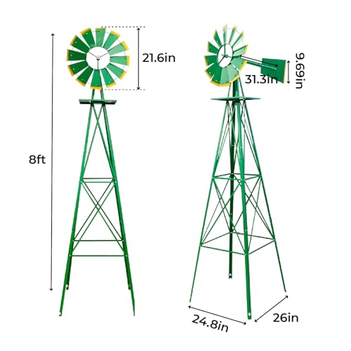 8FT Green Metal Ornamental Windmill Weather Vane (8ft-green)