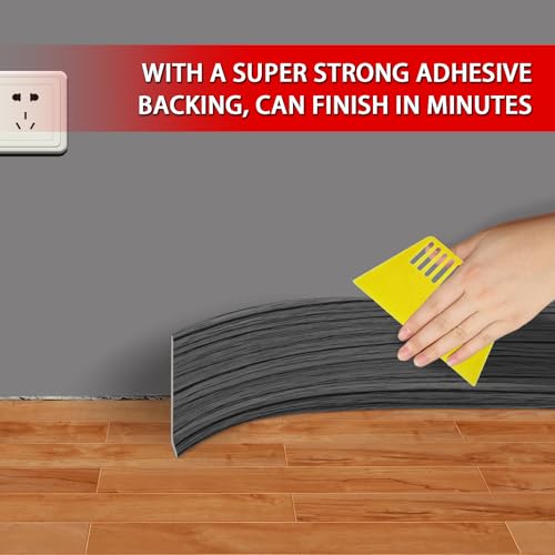 Vinyl Wall Base Rubber Baseboard Molding Trim Self Adhesive 6" Wide (Dark Gray Wood Grain / 6in x 100ft)