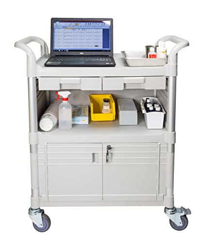 Equip Larger 3 Shelf Heavy Duty Lockable Hospital cart Medical cart (White3kd1)