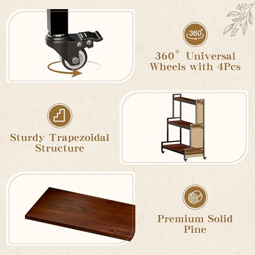 3 Tier Plant Stand with Wheels (Walnut)