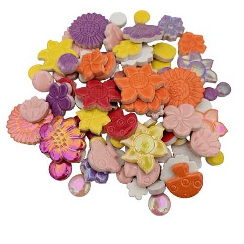 500g 1.1lb Random Color Irregular Ceramics Mosaic Tiles (Flowers + Berries + Mushrooms - Mix Color)