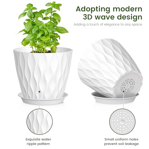 7/6.5/6/5.5/5/4.5/4 inch Plant Pots for Indoor Outdoor Plants, 7 Pack Thick Flower Pots with Drainage Holes and Saucers, Modern Wave Texture Small Plastic Planters Nursery Pots, Multicolor (Colorful / 7+6.5+6+5.5+5+4.5+4 inch 7 pieces)
