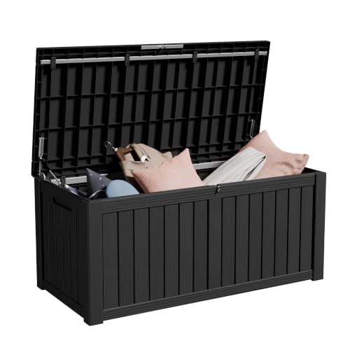 120 Gallon Outdoor Storage Box Waterproof Lockable Resin Deck Box for Patio (Black / 120 Gallon)