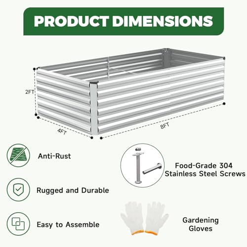 8x4x2ft Outdoor Metal Raised Garden Bed (2 Count)