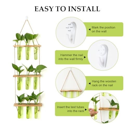 Wall Hanging Propagation Station with Wooden Stand Green (Green-9 Tube Vase)