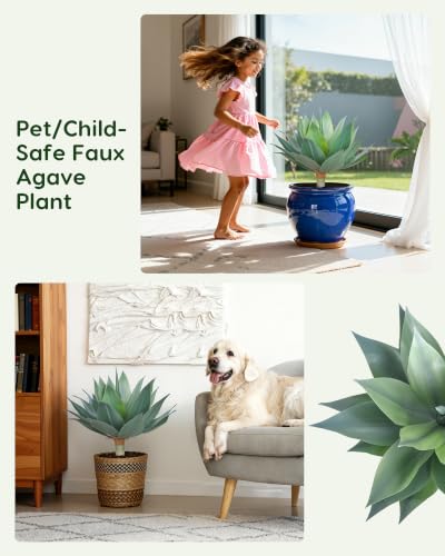 Outdoor Faux Plants UV Resistant Fake Agave Plant Artificial for Indoor and Outdoor Decor (Green-1 Pack)