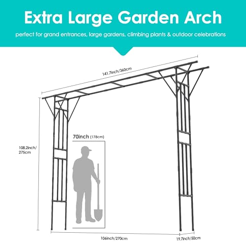 Flat Top Garden Arch Trellis (Extra Large / Black)