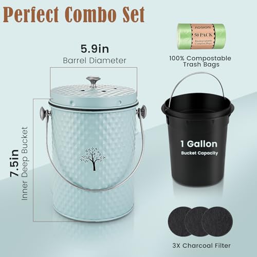 Countertop Kitchen Odorless Compost Bin with Removable Inner Bucket