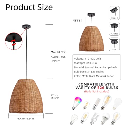 16.5" Rattan Pendant Light (Dark+Curry / 16.54" 3-Light)
