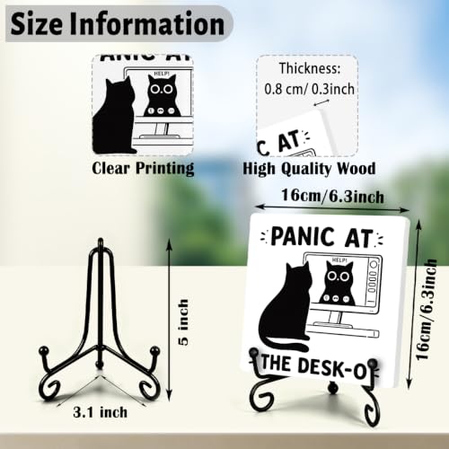 Cat Wooden Plaque for Home Office Book Shelf Table Decor 6.3x6.3 Inch (Multicolor 1715 / Wooden sign with iron frame（6.3 x 6.3 inches）)