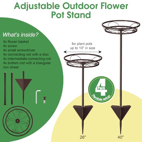 3 Pack Adjustable Outdoor Flower Pot Stand (Brown)