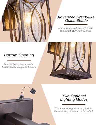 Oil Rubbed Bronze Porch Light Dusk to Dawn Outdoor Wall Lantern Small Modern Exterior Light Fixture Aluminum with Crack (Oil Rubbed Bronze-S)