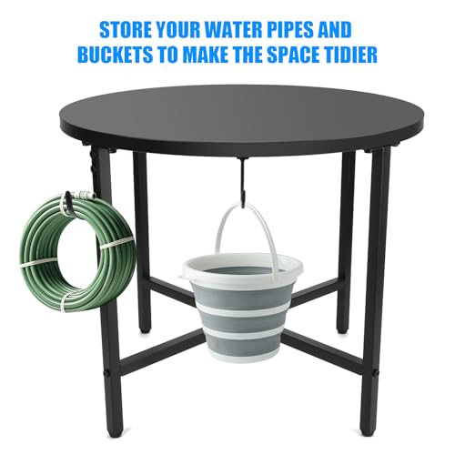 Solid Rain Barrel Stand with Bucket & Hose Hooks Heavy Duty Water Collection Base Suitable for 45 (Solid table top)