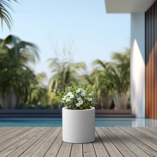 Accent Round Cylinder White Concrete Planter 12.9" Tall (Pure White / 12.6" Dia)