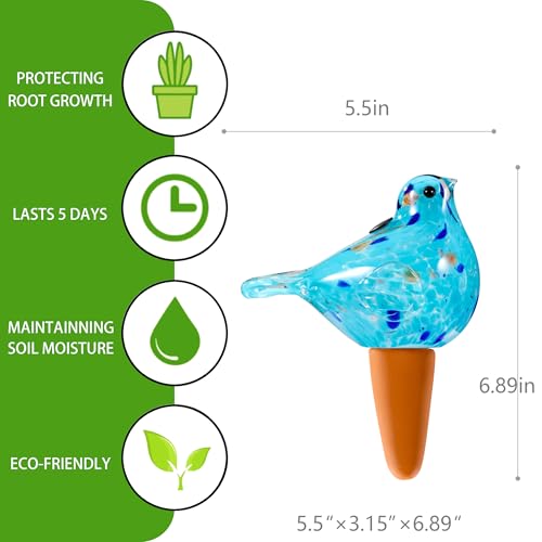 Glass Bird Shaped Plant Watering Ball Glass Automatic Watering Ball Flower Pot Insertion Spike Drip Irrigation Device Watering Ball Irrigation System Plant Enthusiast Gift