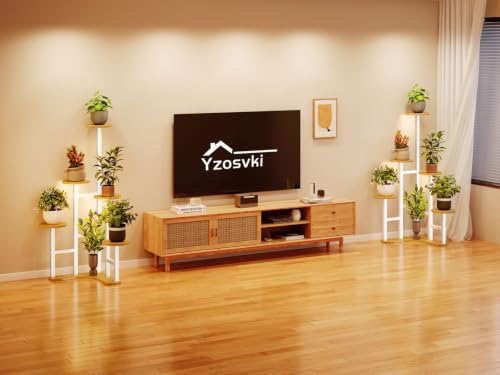 Corner Plant Stand Indoor with Grow Lights 6 Tiered Corner Plant Shelf (White Oak(with Lights) / 6 Tier-Round)