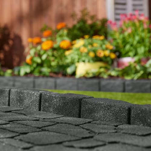 4' Rubber Cobblestone Flexible No Dig Landscape Mulch Border Edging with Anchoring Spikes for Lawns (4 Edgers)
