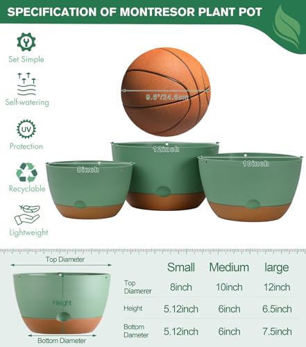 8/10/12 Inch Self Watering Hanging Planters for Outdoor/Indoor (Green / 8/10/12inch)