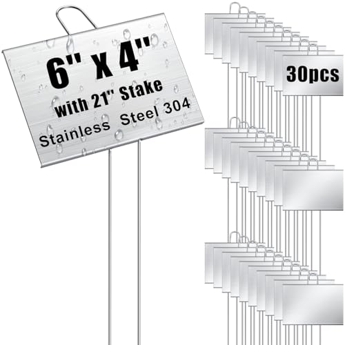 30 Pcs Large Plant Marker (4'' X 6'' with 21'' Stake / Silver)