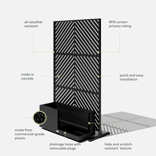 Block Series Long Box Planter + Arrow Privacy Screen Set (Black / Large - Bundle with Screen Set - Arrow Pattern)