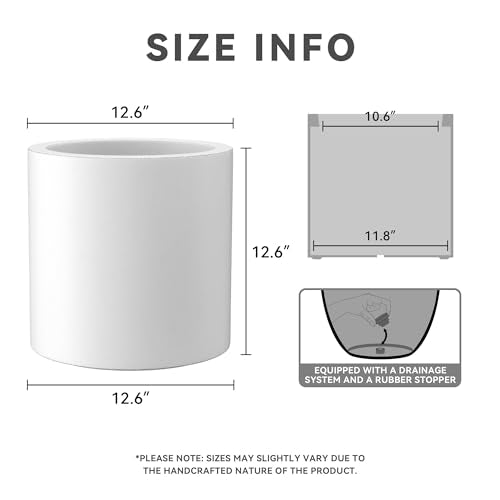 Accent Round Cylinder White Concrete Planter 12.9" Tall (Pure White / 12.6" Dia)