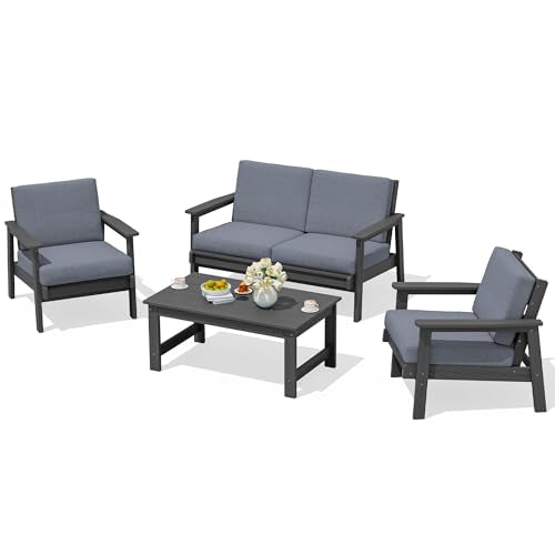 4 Piece HDPE Outdoor Furniture Set (Grey/Grey)