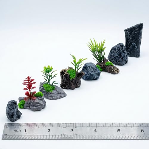 Miniature Fake Stone Rock and Tree Stump Ornaments with Plants (Stone Rocks & Trees Stumps)