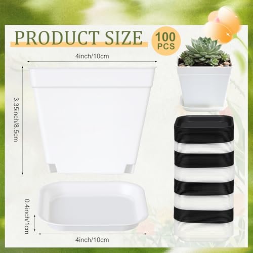 100 Pcs 4 Inch Small Plants Pot Bulk Flower Pots (Black and White)
