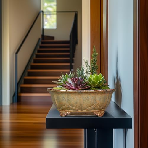 13.2 Inch Bonsai Planter (13.5 Inch / Oval Yellowish Brown)