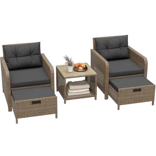 5 Piece Patio Furniture Set (Beige-black / 5 Piece)