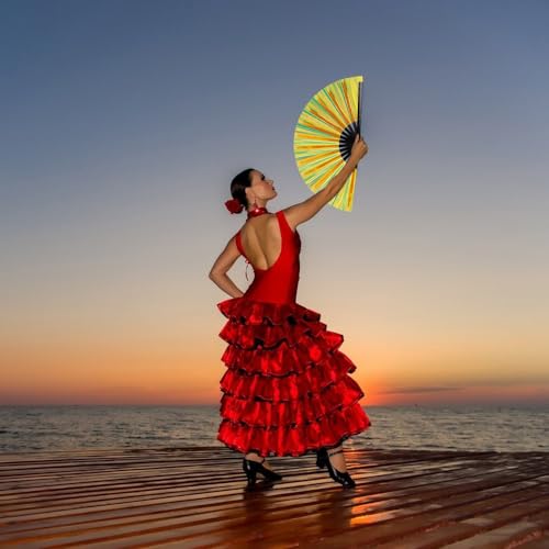 Large Folding Hand Fan for Line Dance (Gold)