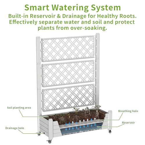 Mobile Raised Garden Bed with Trellis & Locking Wheels (Ashen / 43.43*18.27*64.29)