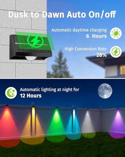 Solar Fence Lights Outdoor Waterproof High Brightness LED Spot Lens Deck Lights 7 Mode Warm & Cool White RGB Solar Powered Wall Lighting Decor for Outside Patio Step Backyard Railing Pool (8 Count)