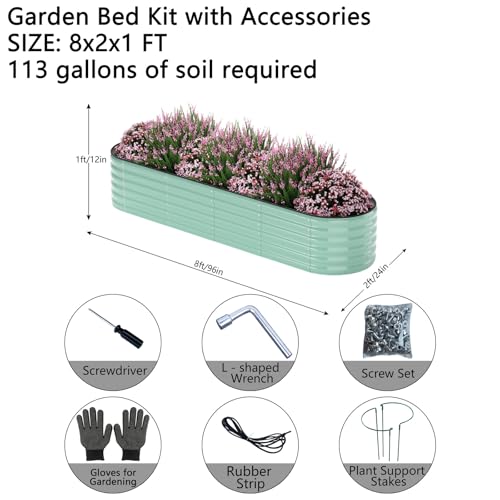 Garden Box Raised Flower Bed Galvanized Metal Planter Round Raised Garden Bed Kit for Gardening Outdoor 1PC Green 8X2X1FT (Pale Green / 8x2x1FT（1pcs）)