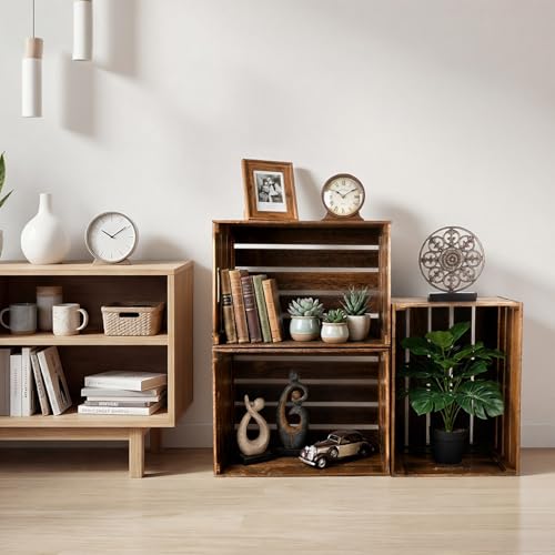3 Pack Large Wood Crates Box for Storage 16 Inch (Brown / 16 Inch)