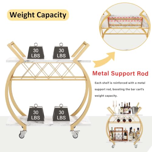 Gold Bar Cart with Wheels (Gold White Marble)