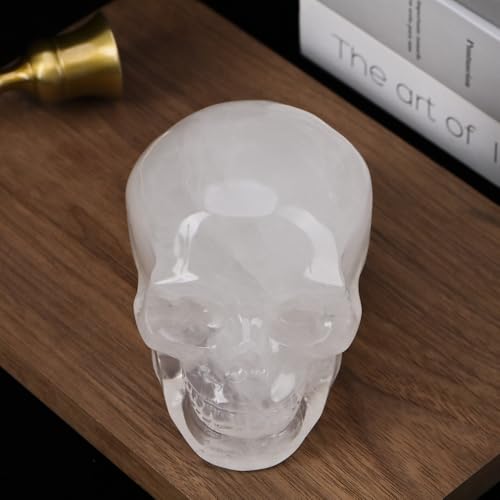 5''Natural White Quartz Crystal Skull Head Hand Carved Reiki Healing Stone Statue Healing Home Office Art Room Decoration (White Quartz / 5inch)