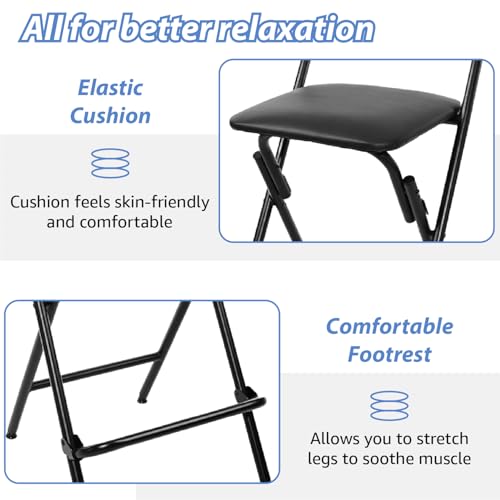 Home Seat High 25" Folding Bar Stool with Backrest Leather Padded oldable Stool Chair for Gardening Kitchen Shop Cafe
