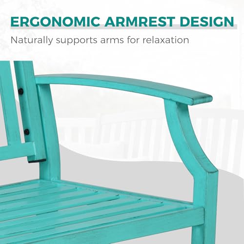 52" Farmhouse Outdoor Bench with Armrest (Turquoise Blue)