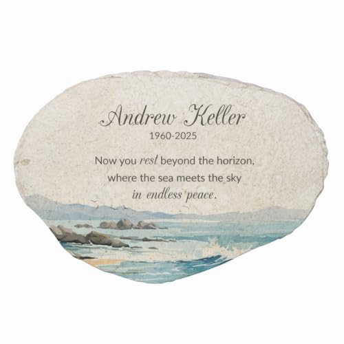 Beach Memorial with Waves Flat Garden Stone (Beach / Large)