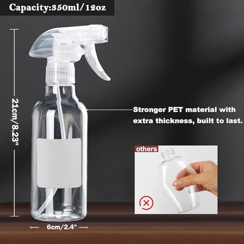 Plastic Spray Bottles 12oz 2 Pack Adjustable Mist (Clear)